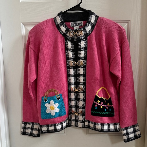 berek Sweaters - Berek2 Pink Cardigan with Checkered Trim